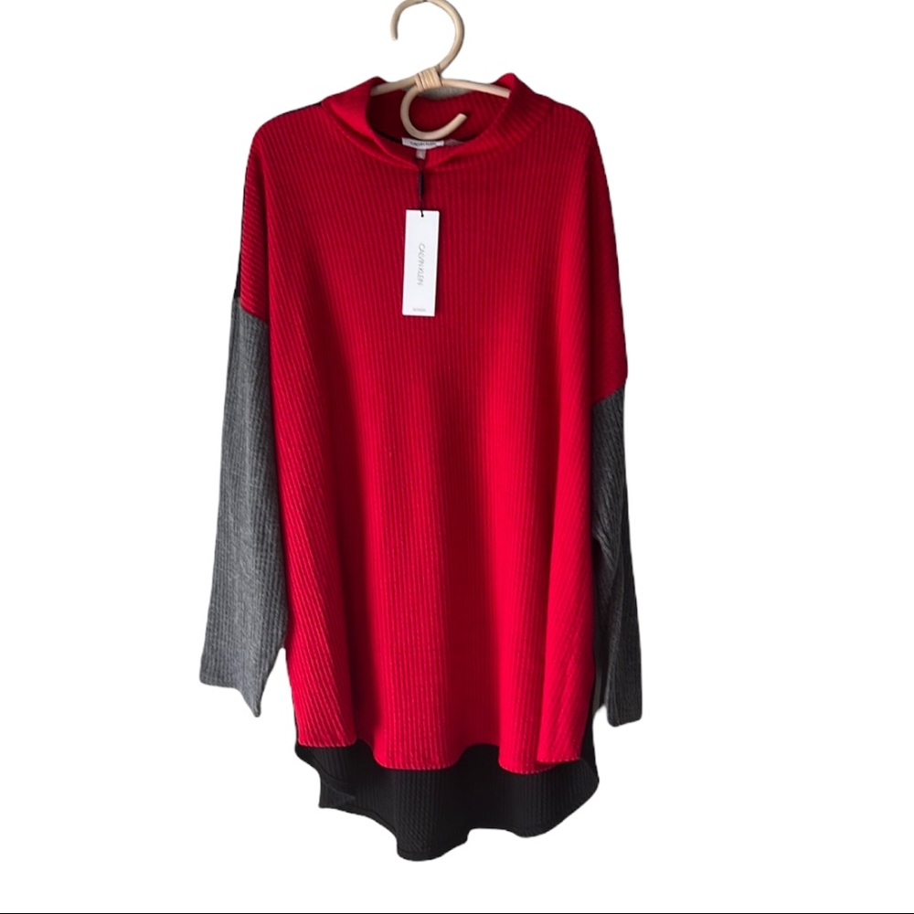 Calvin Klein Mockneck Colorblock Waffle Knit Top Size 2X Plus - Picture 1 of 16